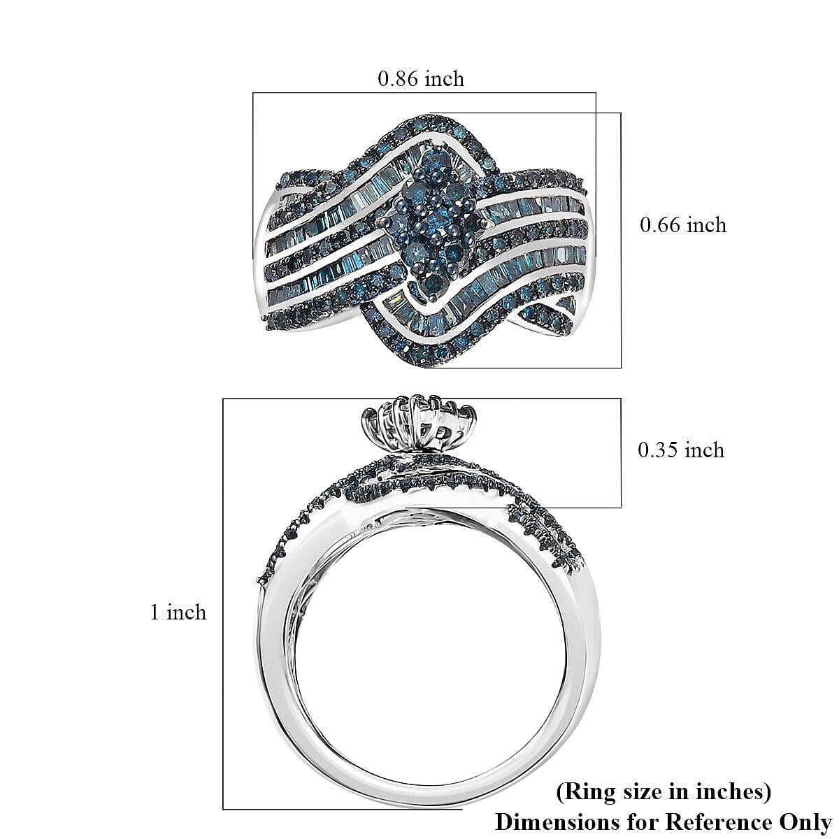 D'Joy Blue Diamond Bypass Ring in Platinum Over Sterling Silver (Size 6.0) 1.00 ctw image number 5