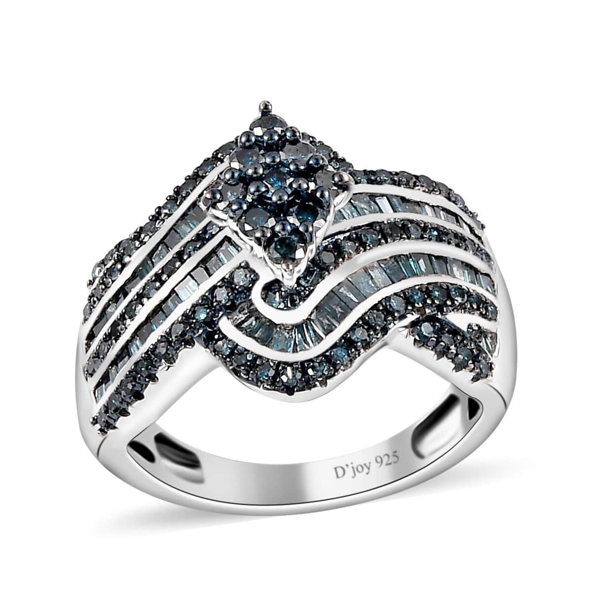 Blue Diamond Bypass Ring in Platinum Over Sterling Silver (Size 7.0) 1.00 ctw image number 0