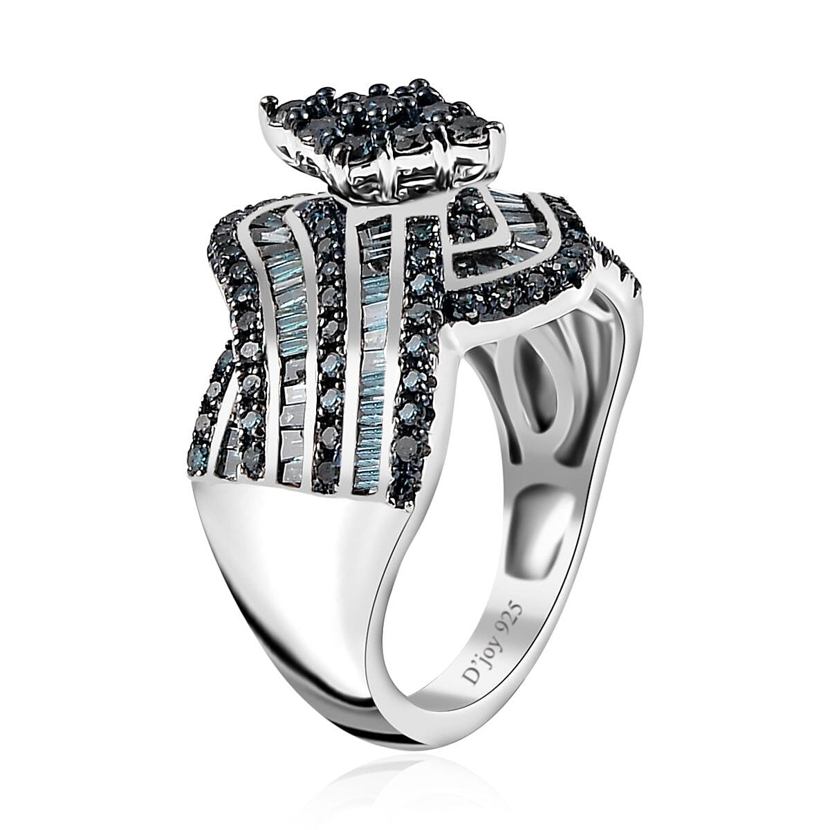 Blue Diamond Bypass Ring in Platinum Over Sterling Silver (Size 8.0) 1.00 ctw image number 3