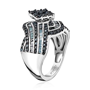 Blue Diamond Bypass Ring in Platinum Over Sterling Silver (Size 8.0) 1.00 ctw