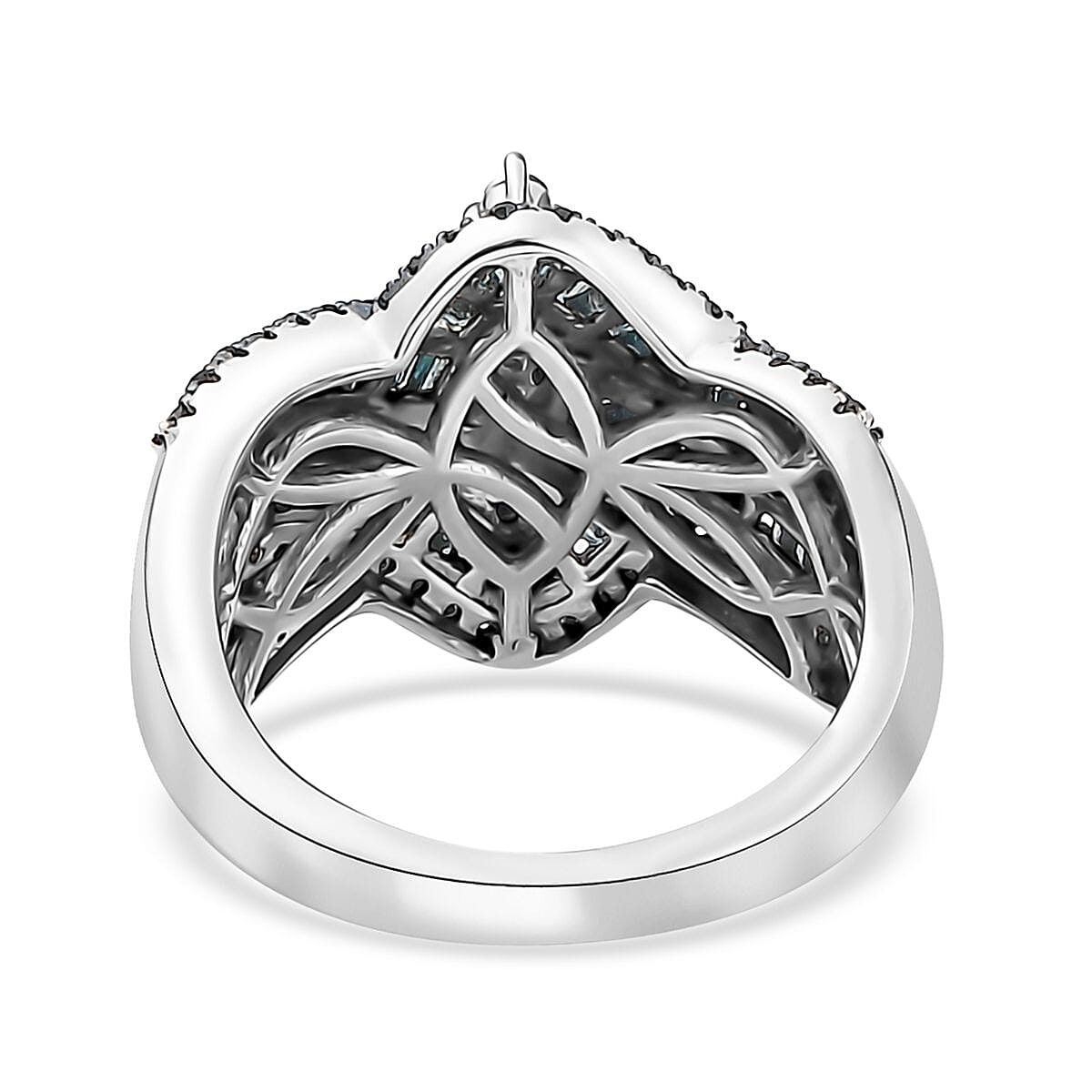 Blue Diamond Bypass Ring in Platinum Over Sterling Silver (Size 8.0) 1.00 ctw image number 4