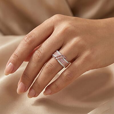 Natural Pink and White Diamond Ring in 18K Vermeil Rose Gold Over Sterling Silver (Size 10.0) 1.10 ctw