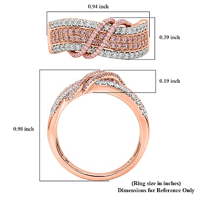 Natural Pink and White Diamond Ring in 18K Vermeil Rose Gold Over Sterling Silver (Size 10.0) 1.10 ctw