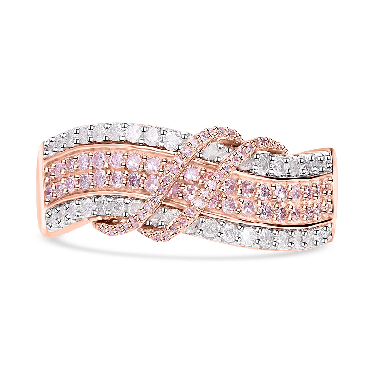 Natural Pink and White Diamond 1.10 ctw Ring in Vermeil Rose Gold Over Sterling Silver (Size 7.0) image number 0