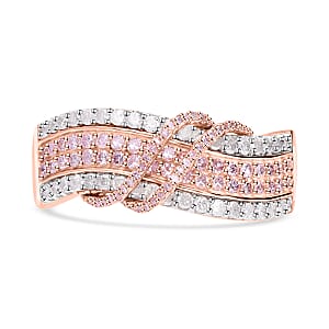 Natural Pink and White Diamond 1.10 ctw Ring in Vermeil Rose Gold Over Sterling Silver (Size 7.0)