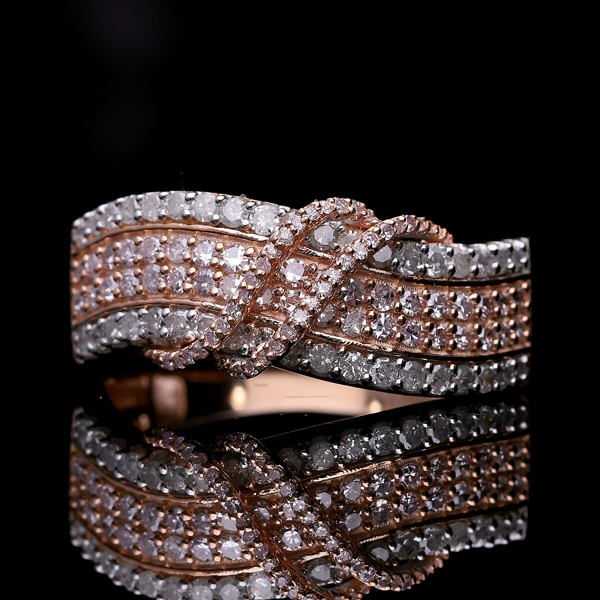 Natural Pink and White Diamond 1.10 ctw Ring in Vermeil Rose Gold Over Sterling Silver (Size 7.0) image number 1