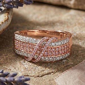D'Joy Natural Pink and White Diamond 1.10 ctw Intertwined Ribbon Ring in 18K Vermeil Rose Gold Over Sterling Silver (Size 7.0)