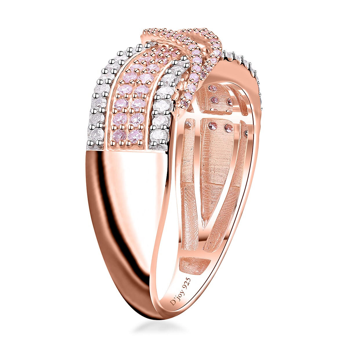 Natural Pink and White Diamond 1.10 ctw Ring in Vermeil Rose Gold Over Sterling Silver (Size 7.0) image number 3