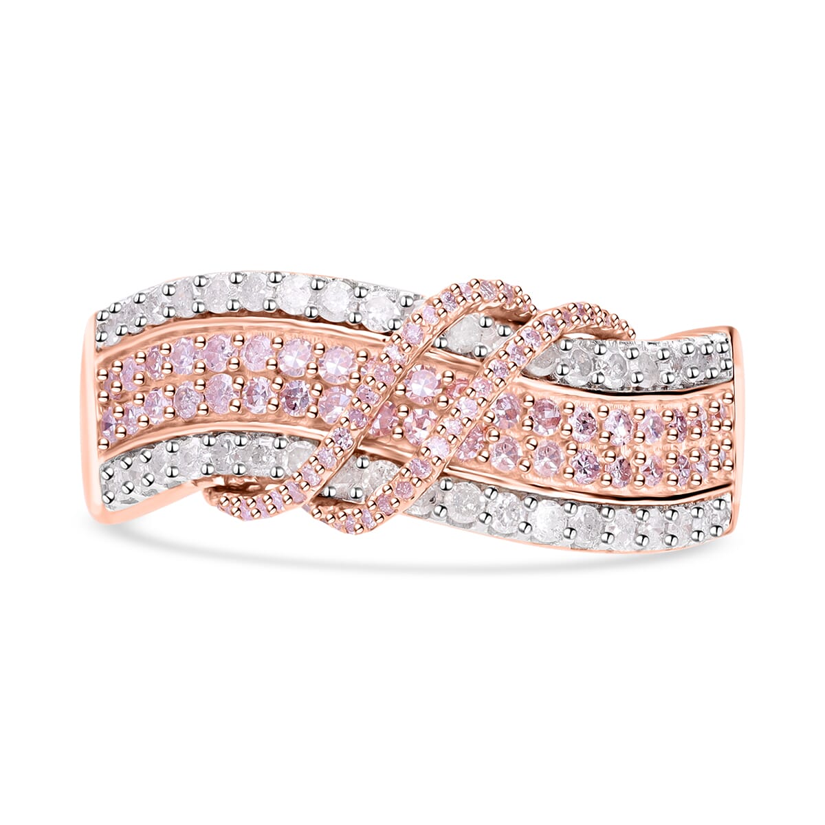 Natural Pink and White Diamond Ring in Vermeil Rose Gold Over Sterling Silver (Size 8.0) 1.10 ctw image number 0