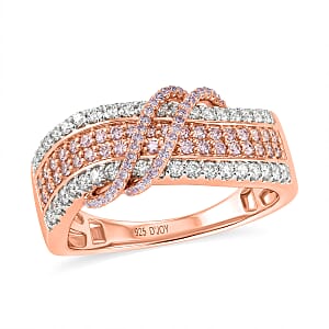 Natural Pink and White Diamond 1.10 ctw Intertwined Ribbon Ring in 18K Vermeil Rose Gold Over Sterling Silver (Size 8.0)