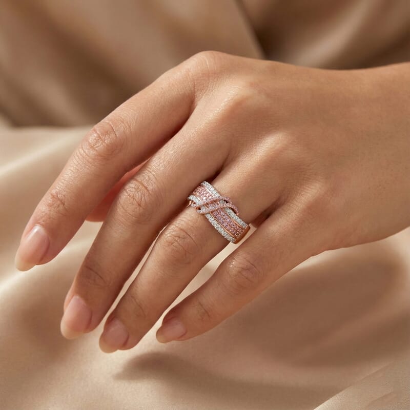 D'Joy Natural Pink and White Diamond 1.10 ctw Intertwined Ribbon Ring in 18K Vermeil Rose Gold Over Sterling Silver (Size 8.0)