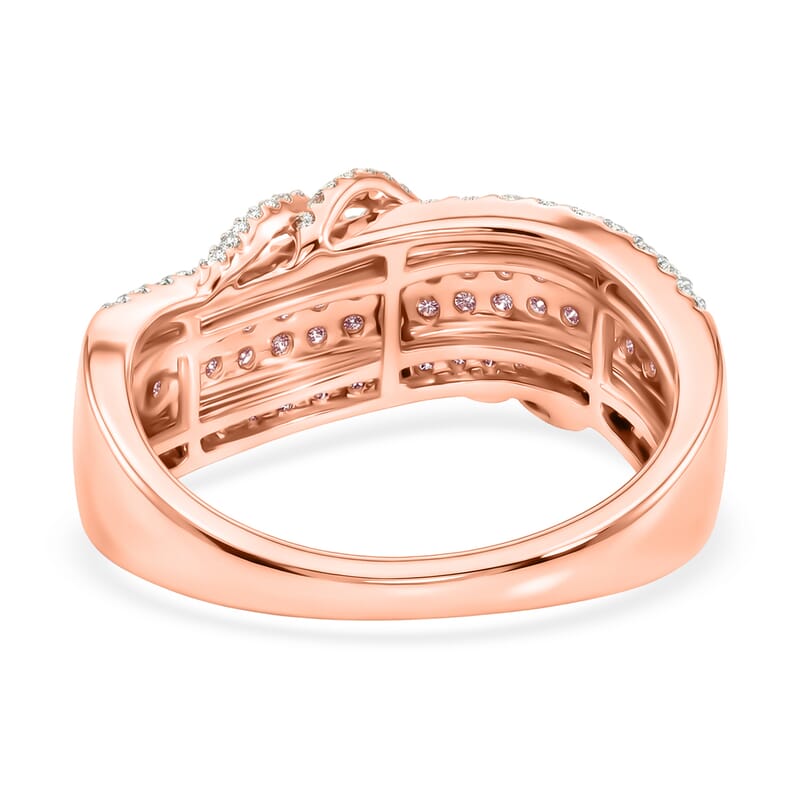 D'Joy Natural Pink and White Diamond 1.10 ctw Intertwined Ribbon Ring in 18K Vermeil Rose Gold Over Sterling Silver (Size 8.0)