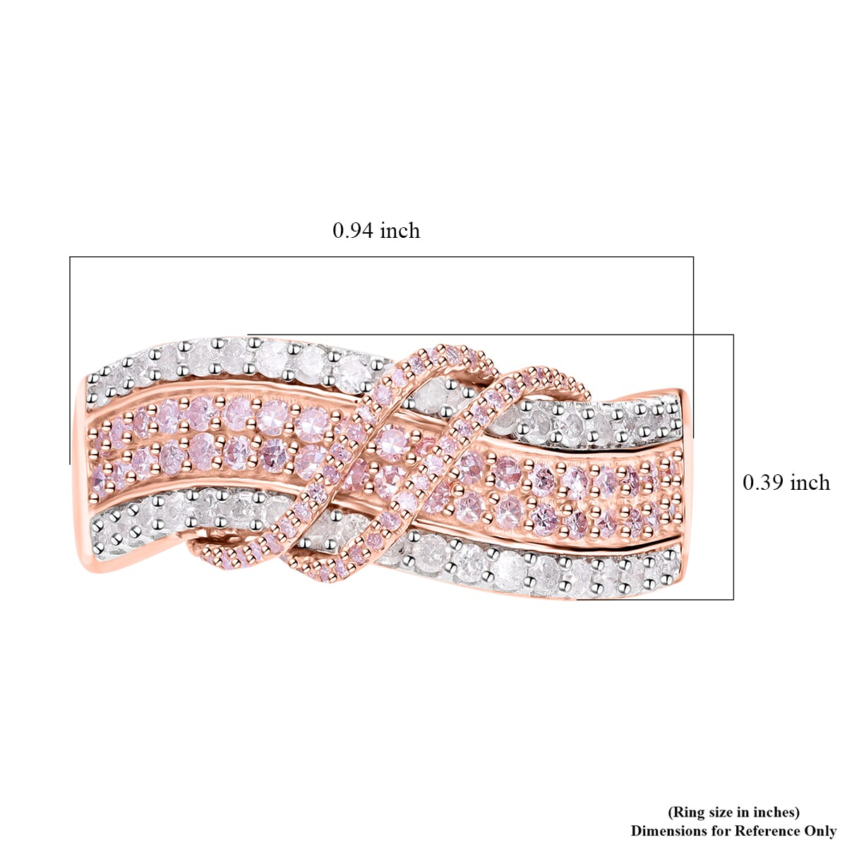 Natural Pink and White Diamond Ring in Vermeil Rose Gold Over Sterling Silver (Size 8.0) 1.10 ctw image number 5