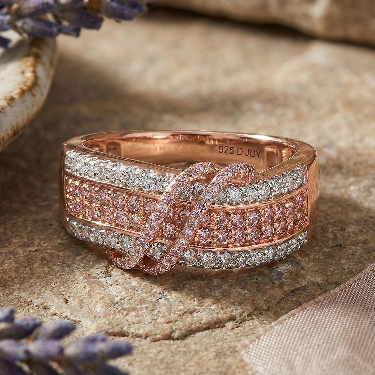 D'Joy Natural Pink and White Diamond 1.10 ctw Intertwined Ribbon Ring in 18K Vermeil Rose Gold Over Sterling Silver (Size 9.0) image number 1