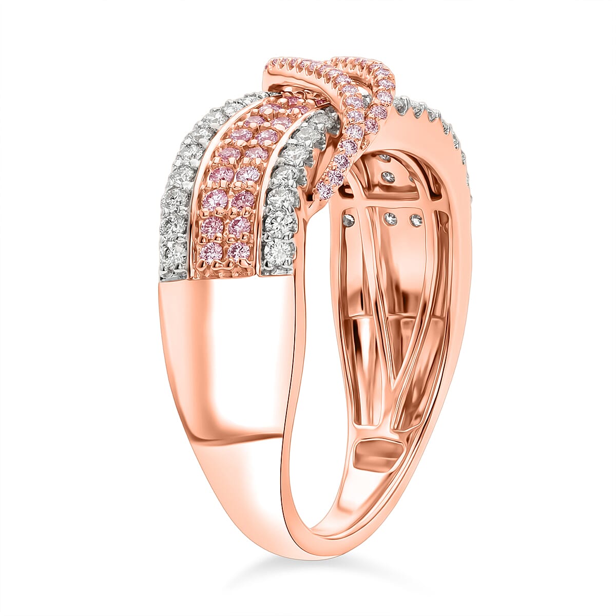 D'Joy Natural Pink and White Diamond 1.10 ctw Intertwined Ribbon Ring in 18K Vermeil Rose Gold Over Sterling Silver (Size 9.0) image number 3