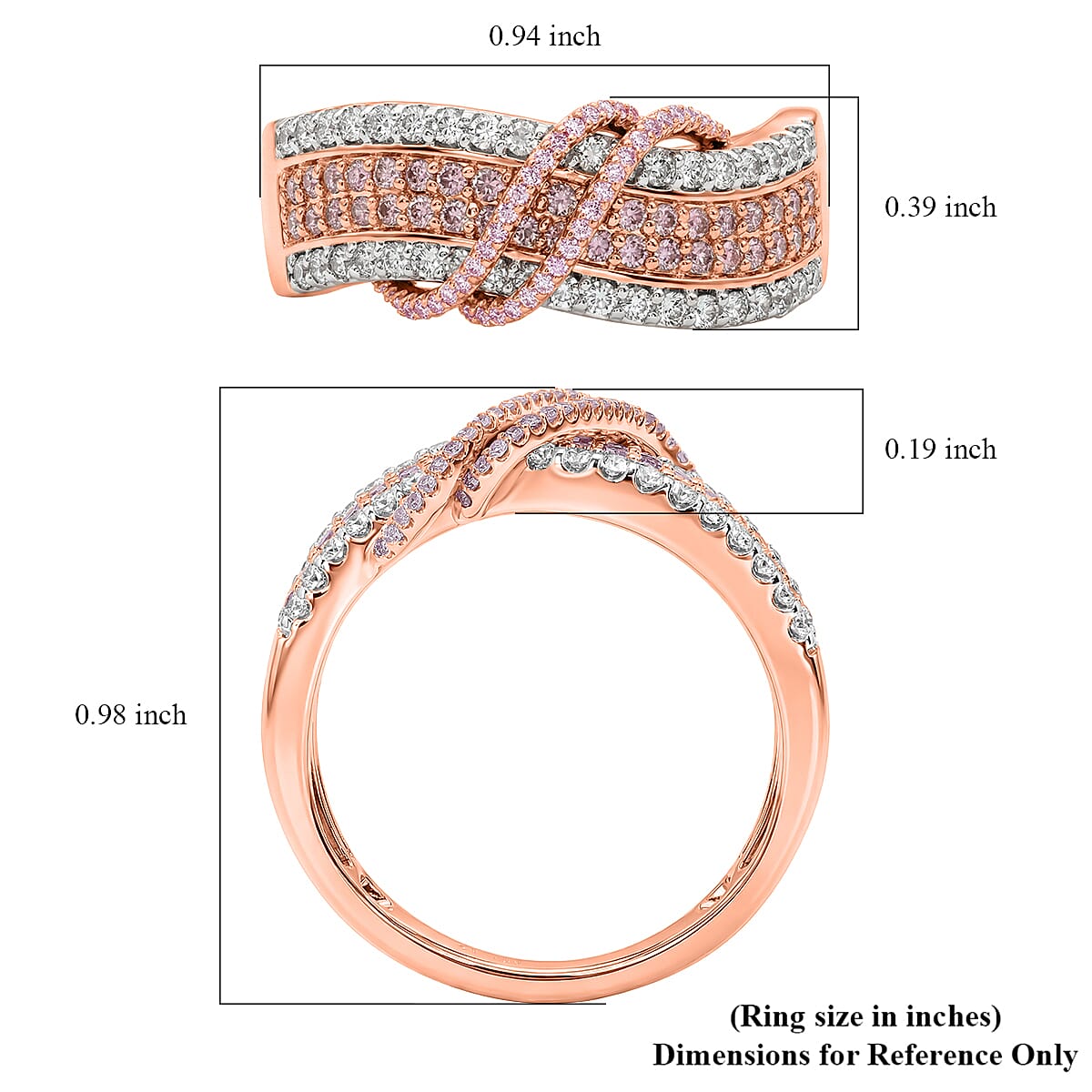 D'Joy Natural Pink and White Diamond 1.10 ctw Intertwined Ribbon Ring in 18K Vermeil Rose Gold Over Sterling Silver (Size 9.0) image number 5