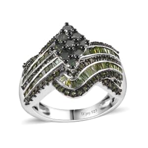 Green Diamond Bypass Ring in Platinum Over Sterling Silver (Size 7.0) 1.00 ctw