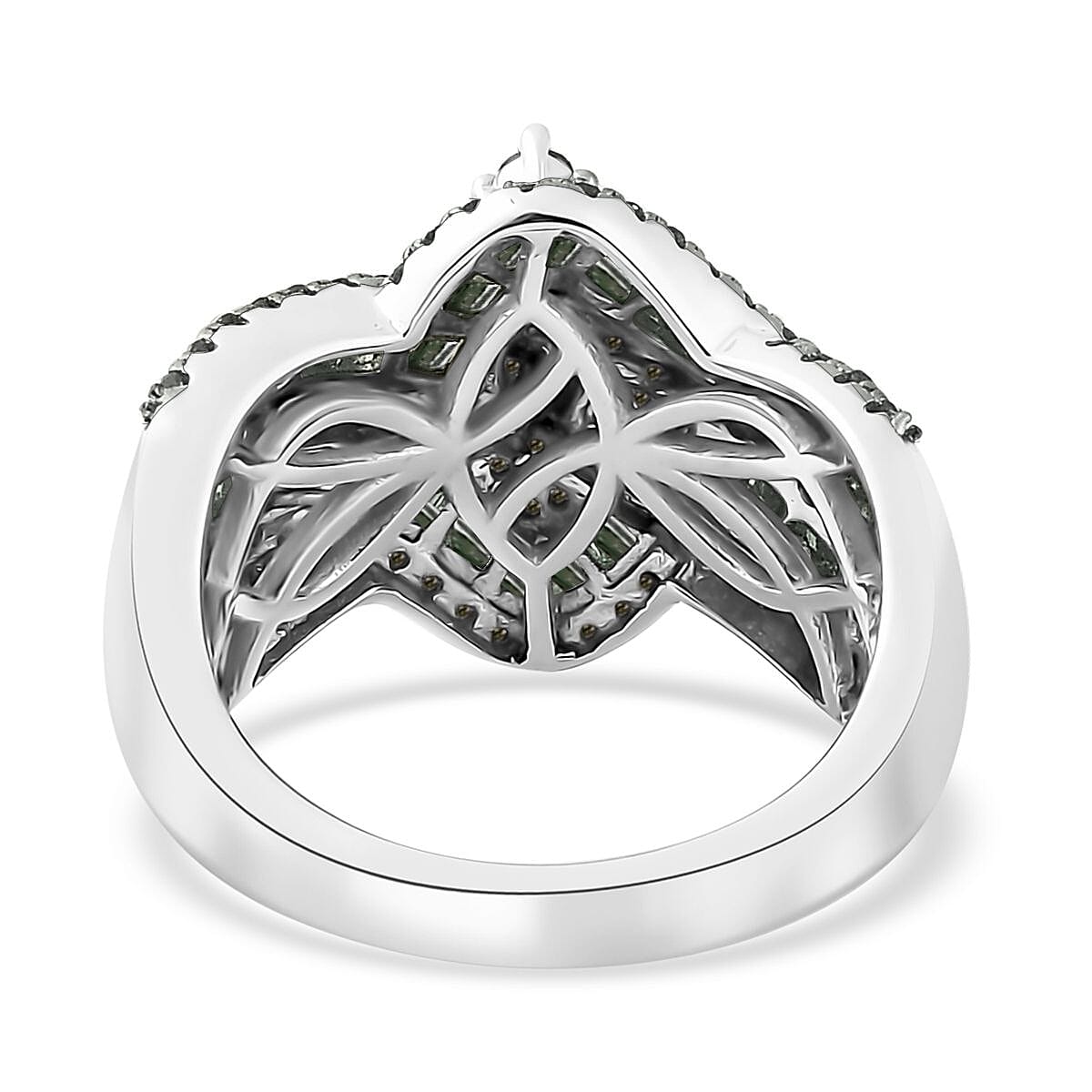 Green Diamond Bypass Ring in Platinum Over Sterling Silver (Size 8.0) 1.00 ctw image number 4