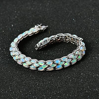 Premium Ethiopian Welo Opal Bracelet in Platinum Over Sterling Silver (6.50 In) 10.00 ctw