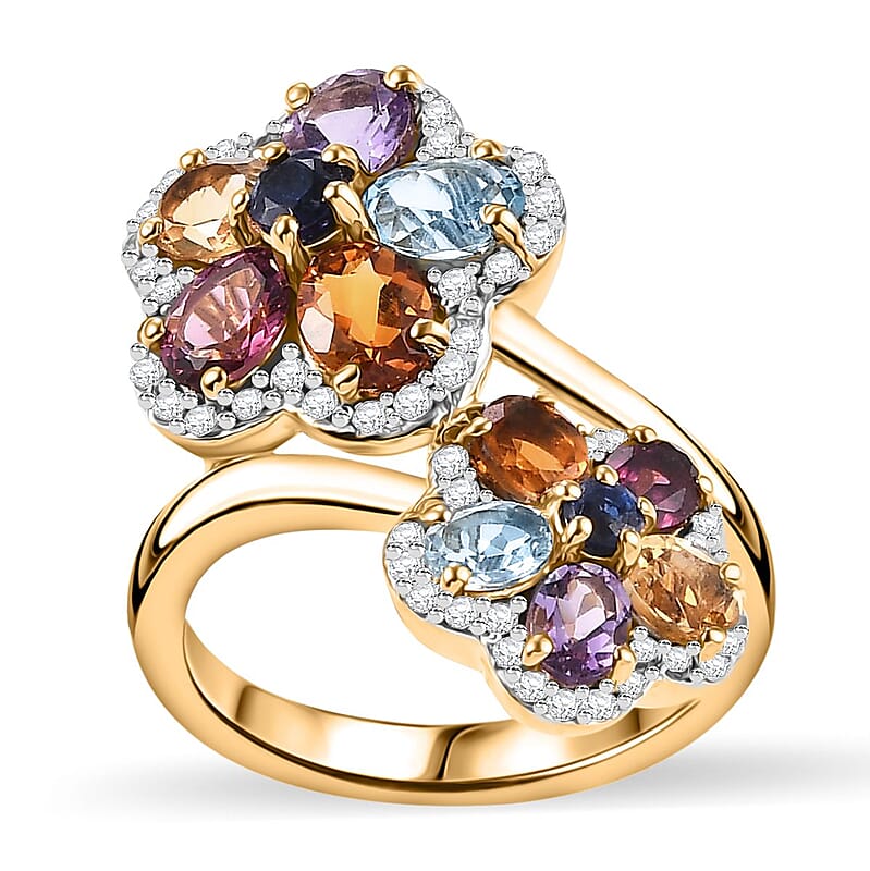 Kyanite and Multi Gemstone 3.70 ctw Ring in Vermeil Yellow Gold Over Sterling Silver (Size 6.0)