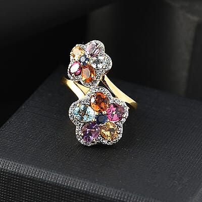 Kyanite and Multi Gemstone 3.70 ctw Ring in Vermeil Yellow Gold Over Sterling Silver (Size 6.0)