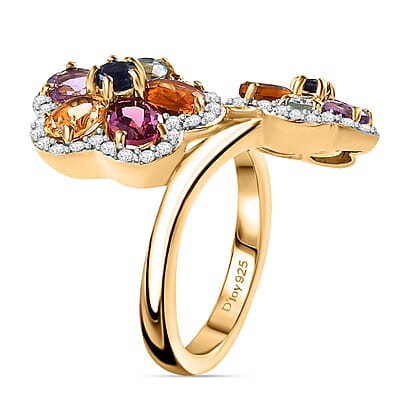 Kyanite and Multi Gemstone 3.70 ctw Ring in Vermeil Yellow Gold Over Sterling Silver (Size 6.0)