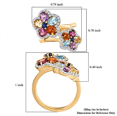 Kyanite and Multi Gemstone 3.70 ctw Ring in Vermeil Yellow Gold Over Sterling Silver (Size 6.0)