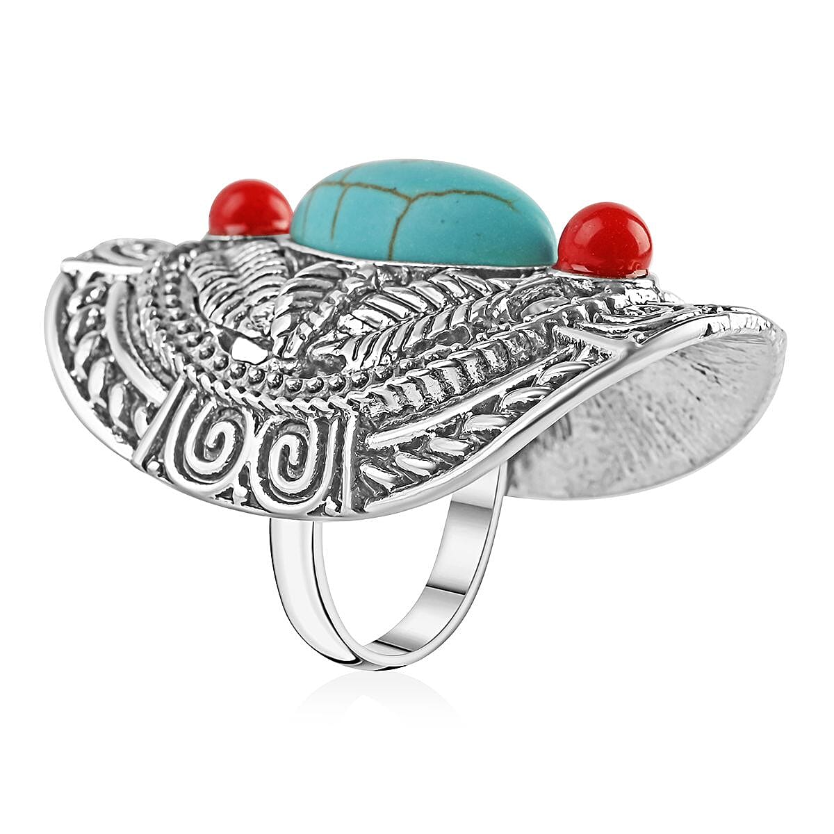 Constituted Blue and Red Howlite Ring in Silvertone (Size 6.5) 1.70 ctw image number 3
