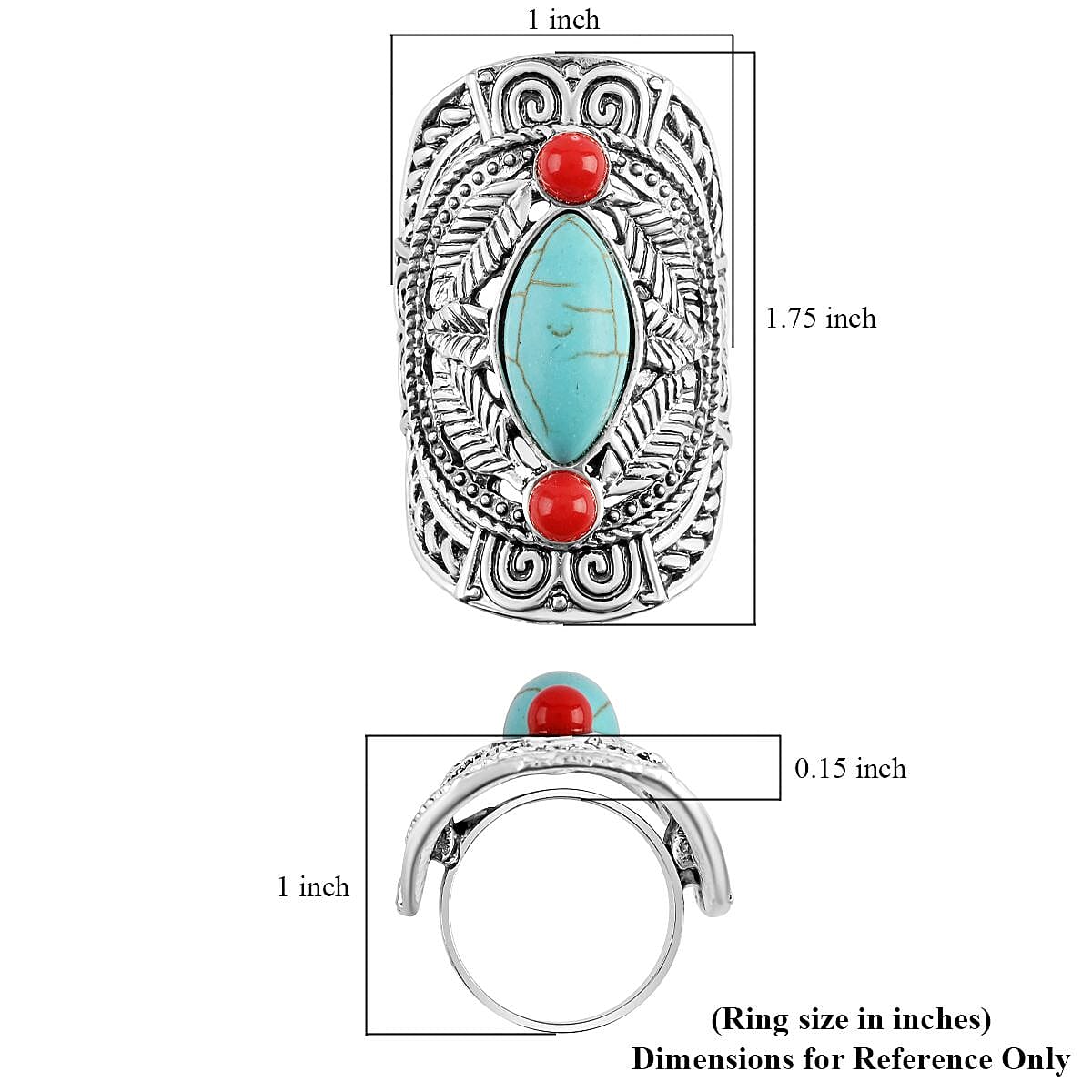 Constituted Blue and Red Howlite Ring in Silvertone (Size 6.5) 1.70 ctw image number 4