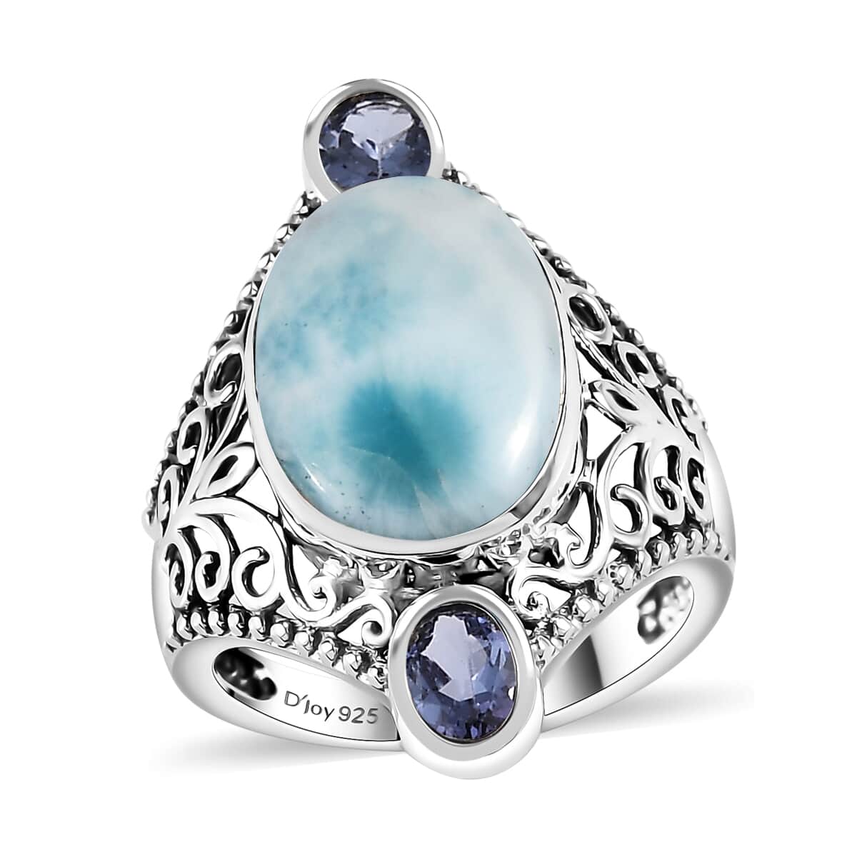 Artisan Crafted AAA Larimar and Tanzanite Filigree Ring in Sterling Silver (Size 10.0) 7.15 ctw image number 0