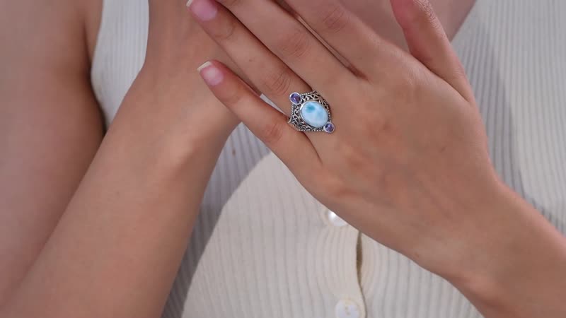 Artisan Crafted AAA Larimar and Tanzanite Ring in Sterling Silver (Size 10.0) 7.15 ctw