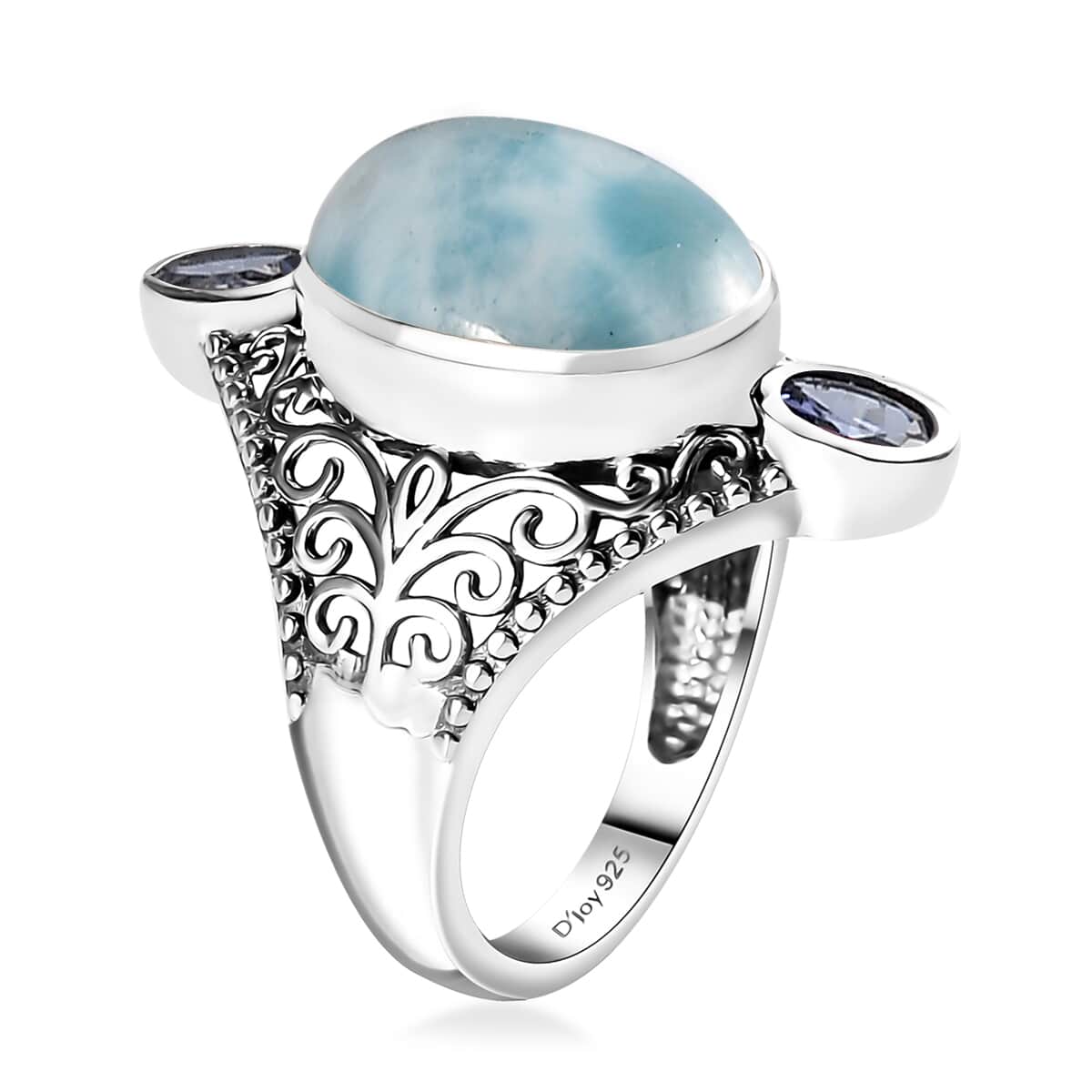 Artisan Crafted AAA Larimar and Tanzanite Filigree Ring in Sterling Silver (Size 10.0) 7.15 ctw image number 3