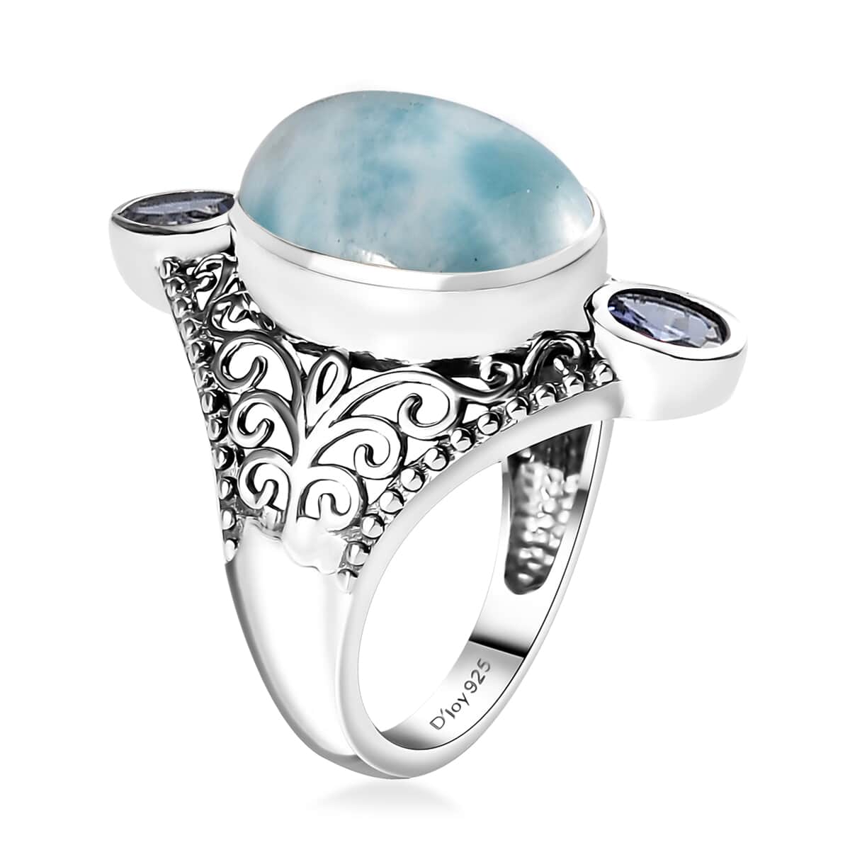 Artisan Crafted AAA Larimar and Tanzanite Filigree Ring in Sterling Silver (Size 6.0) 7.15 ctw image number 3