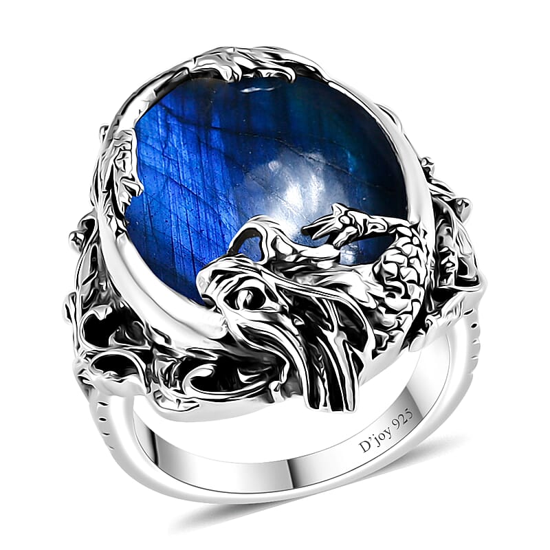 Artisan Crafted AAA Malagasy Labradorite Dragon Ring in Sterling Silver (Size 10.0) 17.70 ctw