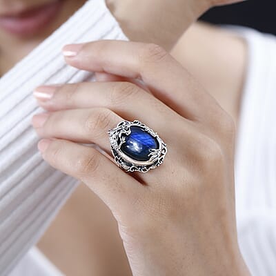 Artisan Crafted AAA Malagasy Labradorite Dragon Ring in Sterling Silver (Size 10.0) 17.70 ctw