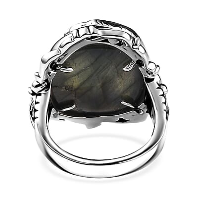 Artisan Crafted AAA Malagasy Labradorite Dragon Ring in Sterling Silver (Size 10.0) 17.70 ctw