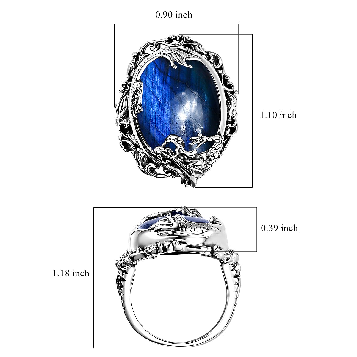 Artisan Crafted AAA Malagasy Labradorite Dragon Ring in Sterling Silver (Size 10.0) 17.70 ctw