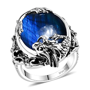 Artisan Crafted AAA Malagasy Labradorite Dragon Ring in Sterling Silver (Size 11.0) 17.70 ctw