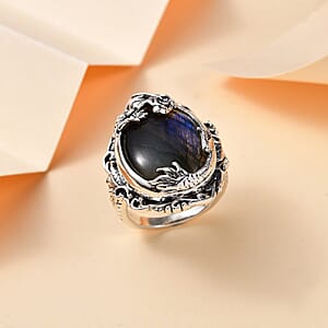 Artisan Crafted AAA Malagasy Labradorite Dragon Ring in Sterling Silver (Size 11.0) 17.70 ctw
