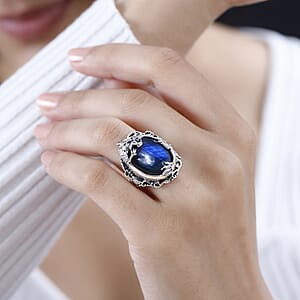 Artisan Crafted AAA Malagasy Labradorite Dragon Ring in Sterling Silver (Size 11.0) 17.70 ctw