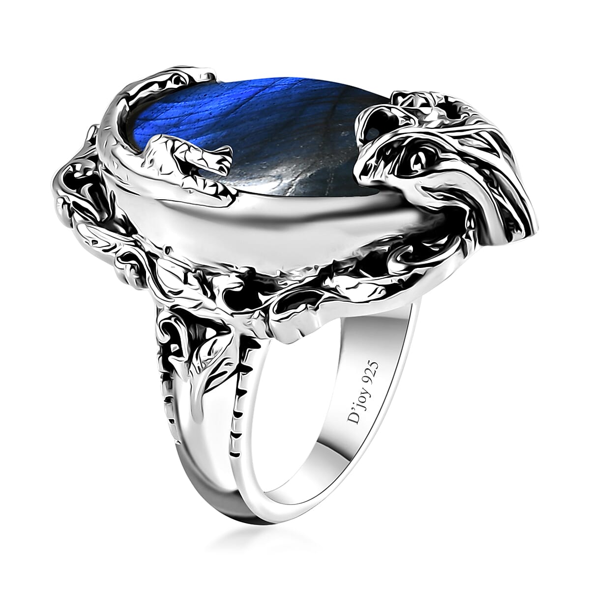 Artisan Crafted AAA Malagasy Labradorite Dragon Ring in Sterling Silver (Size 11.0) 17.70 ctw image number 4