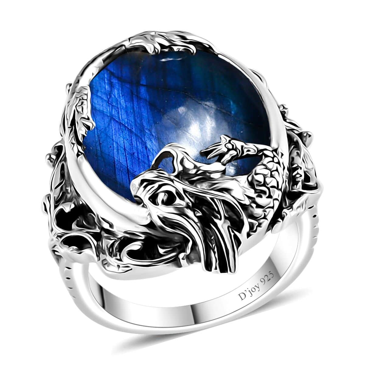 Artisan Crafted AAA Malagasy Labradorite Dragon Ring in Sterling Silver (Size 7.0) 17.70 ctw image number 0