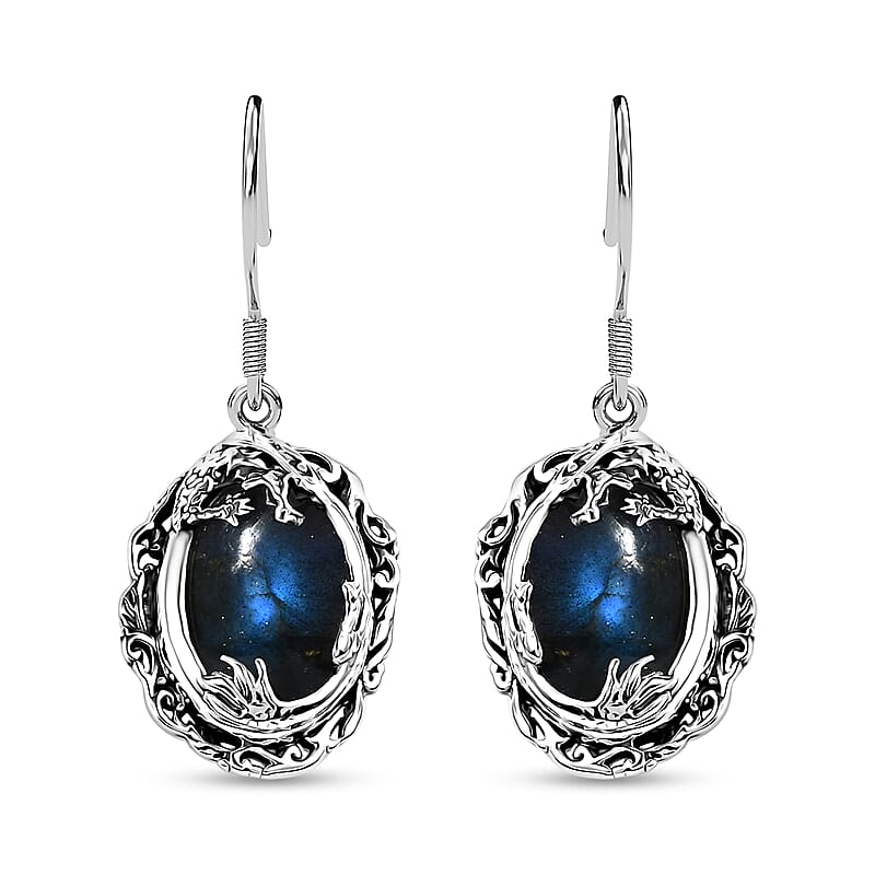 D'Joy Artisan Crafted AAA Malagasy Labradorite Dragon Earrings in Sterling Silver 13.40 ctw