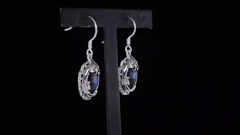 D'Joy Artisan Crafted AAA Malagasy Labradorite Dragon Earrings in Sterling Silver 13.40 ctw