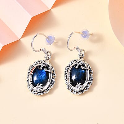 D'Joy Artisan Crafted AAA Malagasy Labradorite Dragon Earrings in Sterling Silver 13.40 ctw
