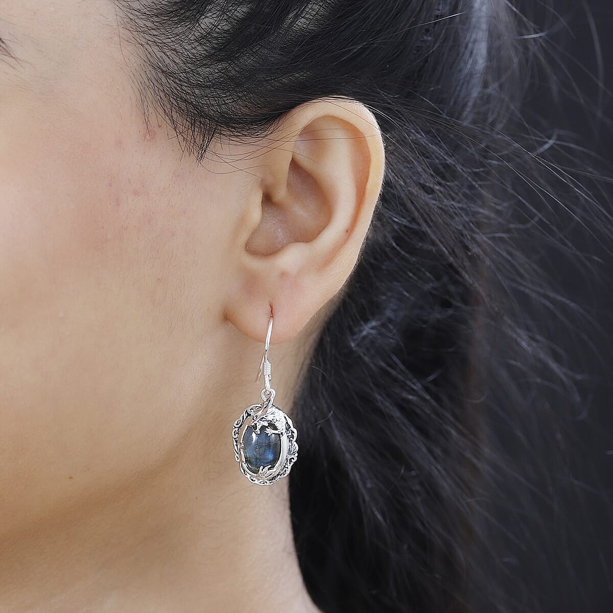 D'Joy Artisan Crafted AAA Malagasy Labradorite Dragon Earrings in Sterling Silver 13.40 ctw image number 2