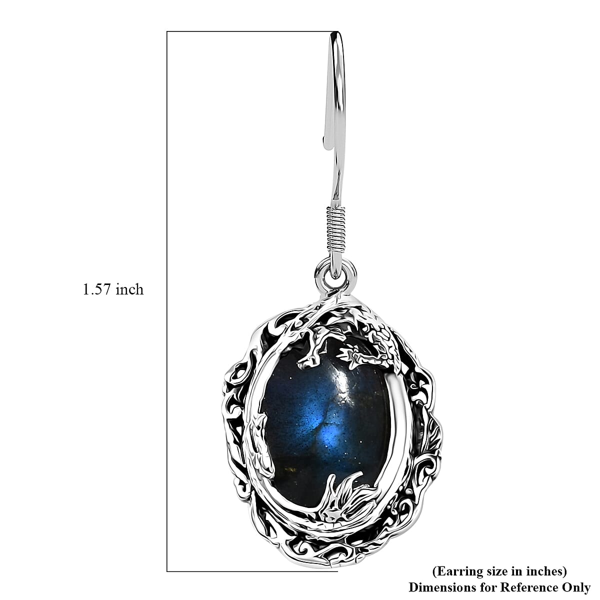 D'Joy Artisan Crafted AAA Malagasy Labradorite Dragon Earrings in Sterling Silver 13.40 ctw image number 4