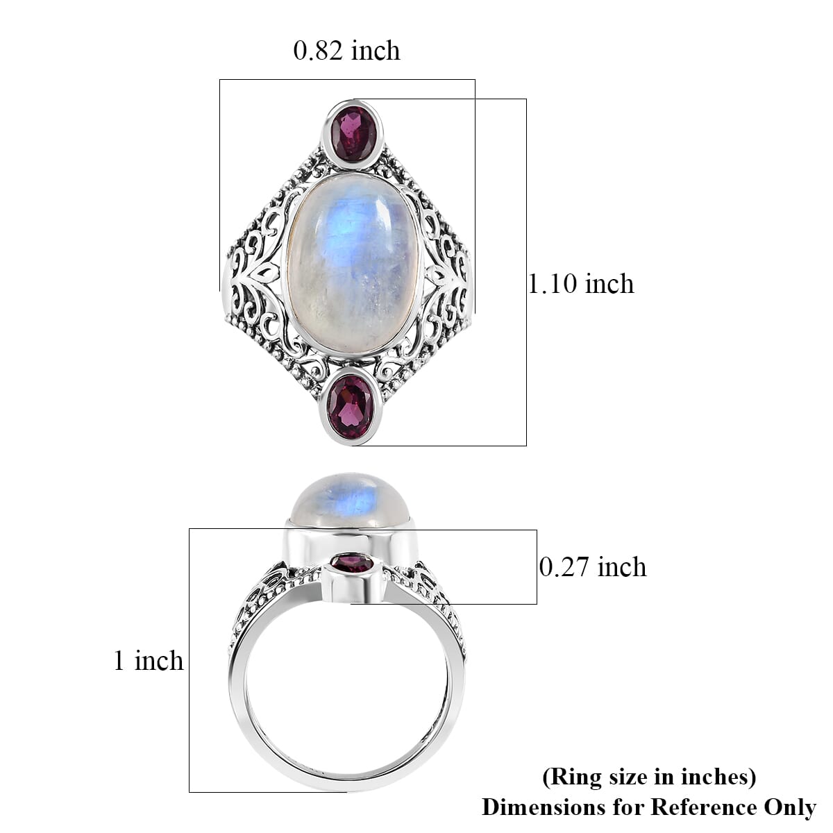 Artisan Crafted AAA Moon Glow Moonstone and Orissa Rhodolite Garnet Filigree Ring in Sterling Silver (Size 10.0) 7.10 ctw image number 5