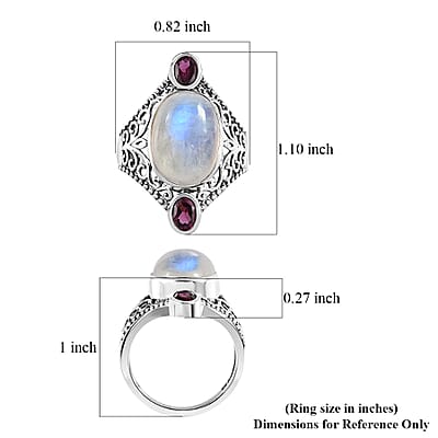 Artisan Crafted AAA Moon Glow Moonstone and Orissa Rhodolite Garnet Filigree Ring in Sterling Silver (Size 11.0) 7.10 ctw