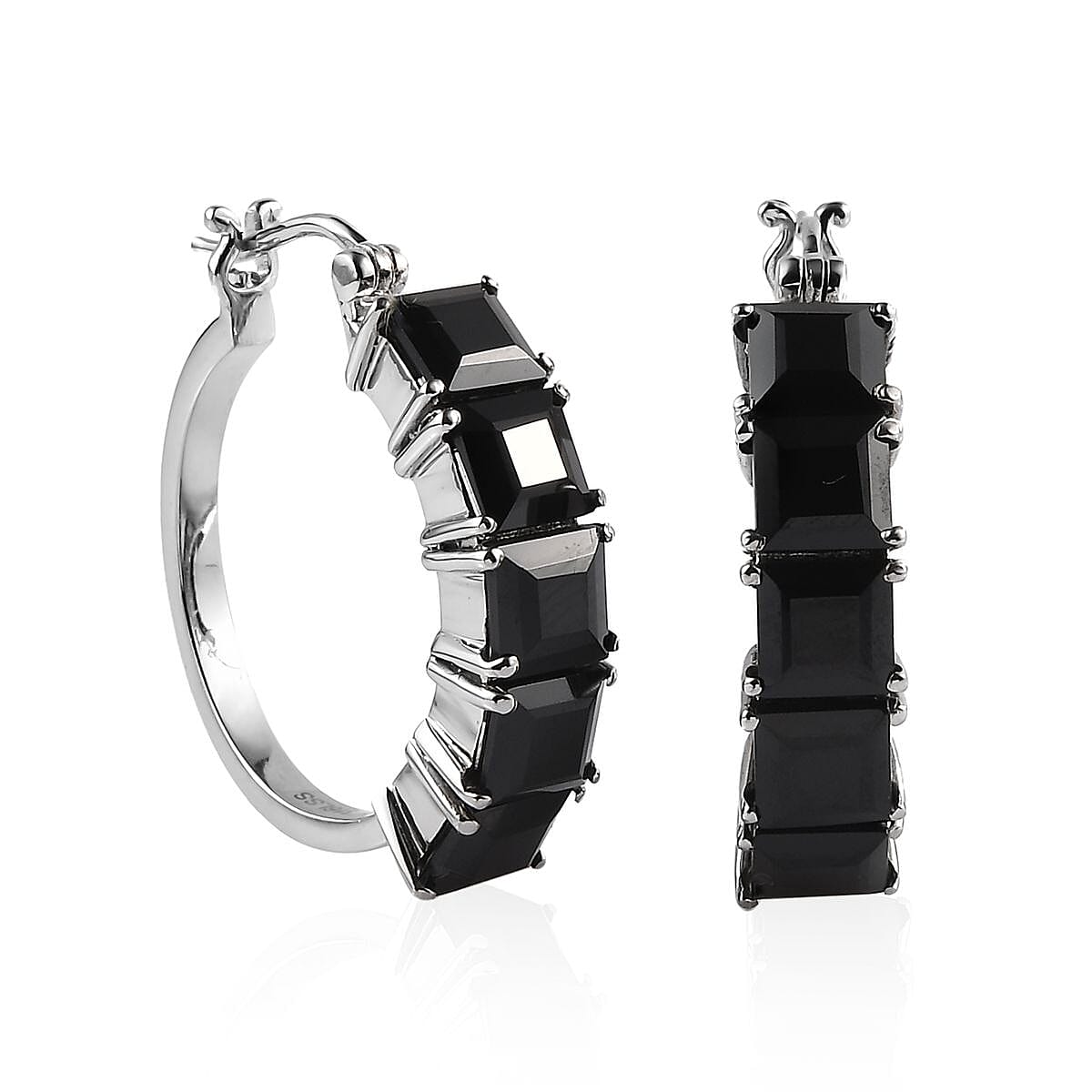 Thai Black Spinel Hoop Earrings in Stainless Steel 14.75 ctw
